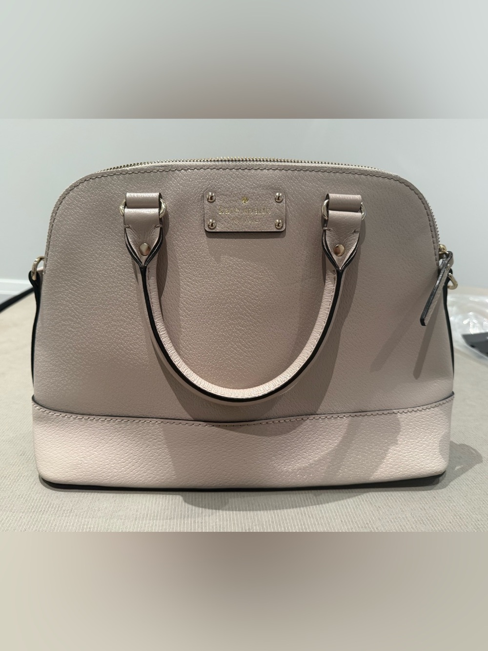 kate spade Pebbled Leather Satchel in Light Taupe/ Cream colour